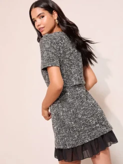 Noir - Robe Friends Like These Boucle 2-en-1 à ourlet péplum