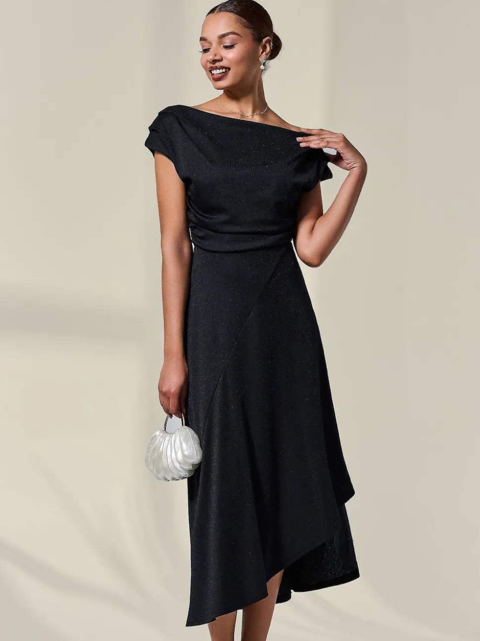 Noir - Robe mi-longue Jolie Moi drapée asymétrique