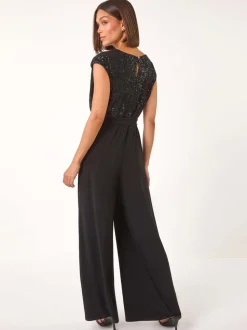 Noir - Roman Sequin Bodice Col bénitier Combinaison