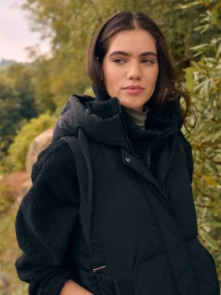 Noir - Résistant à la douche Knit Col À capuche Padded Gilet
