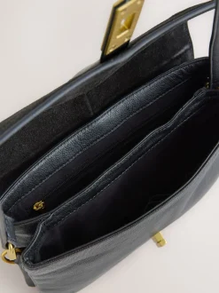 Noir - Sac à bandoulière en cuir effet croco