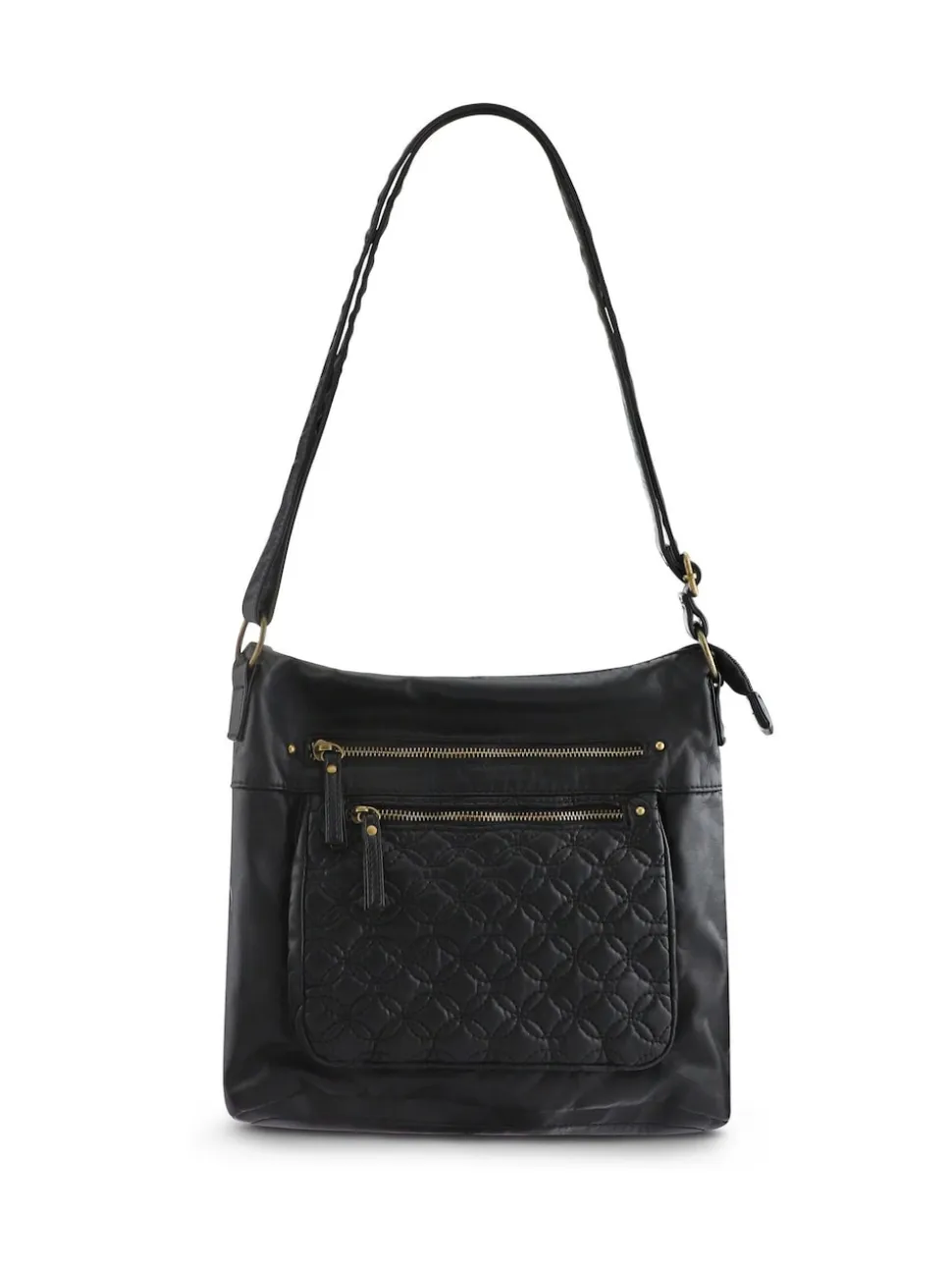 Noir - Sac à bandoulière Pavers en cuir à fermeture éclair multiple