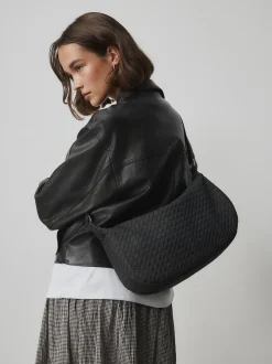 Noir - Sac à bandoulière tissé en daim