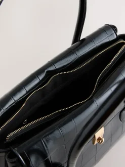 Noir - Sac bandoulière effet croco