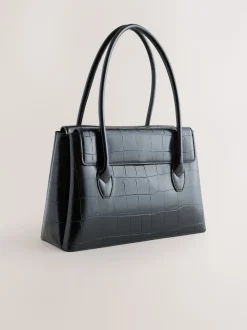 Noir - Sac bandoulière effet croco