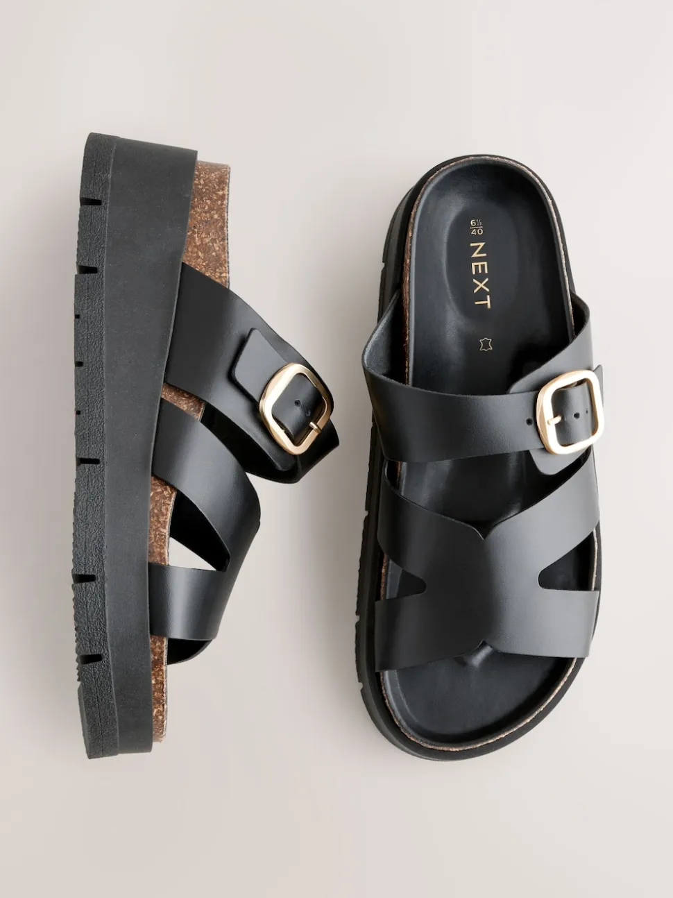 Noir - Sandales à bride en cuir avec boucle