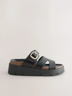 Noir - Sandales à bride en cuir avec boucle
