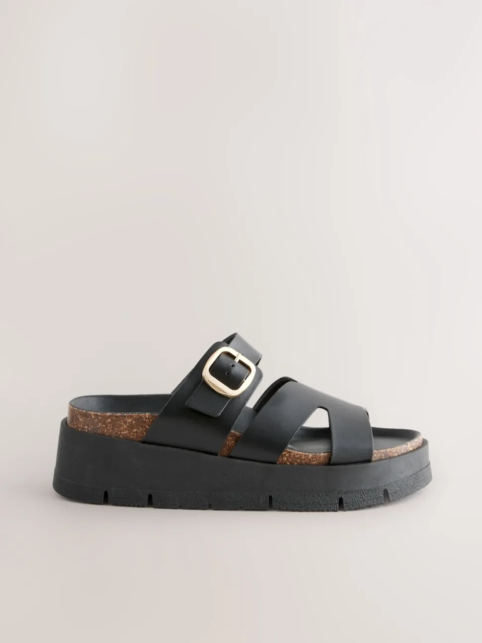Noir - Sandales à bride en cuir avec boucle