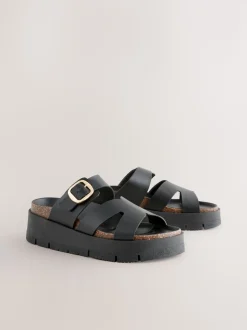 Noir - Sandales à bride en cuir avec boucle