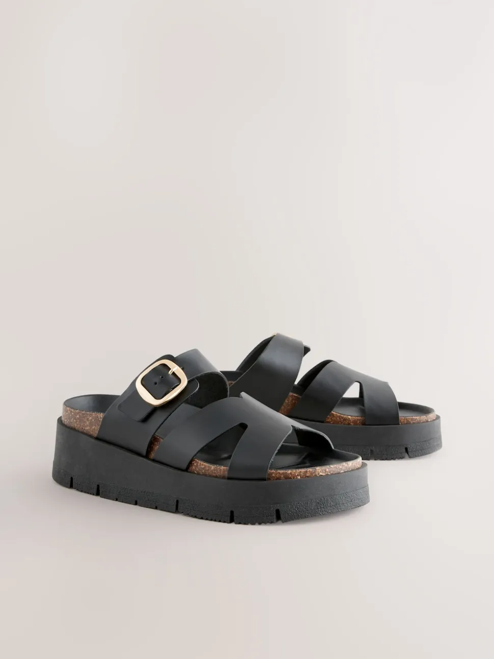Noir - Sandales à bride en cuir avec boucle