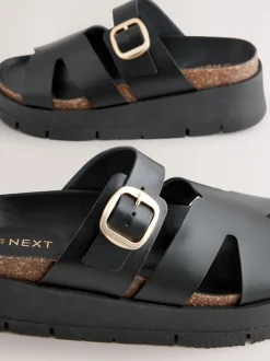 Noir - Sandales à bride en cuir avec boucle