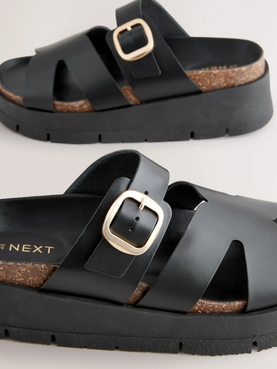 Noir - Sandales à bride en cuir avec boucle