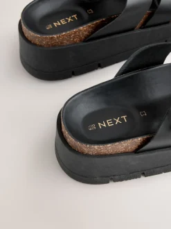 Noir - Sandales à bride en cuir avec boucle
