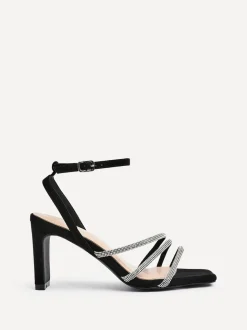 Noir - Sandales Linzi scintillantes à talon carré en diamant