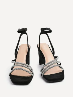 Noir - Sandales Linzi scintillantes à talon carré en diamant