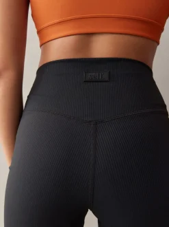Noir - Self Leggings larges côtelés