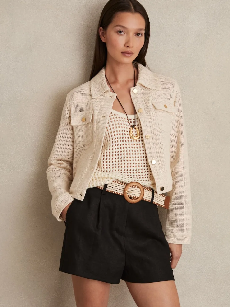 Noir - Short Reiss Beau en lin plissé à ceinture
