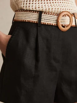 Noir - Short Reiss Beau en lin plissé à ceinture