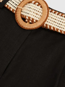 Noir - Short Reiss Beau en lin plissé à ceinture