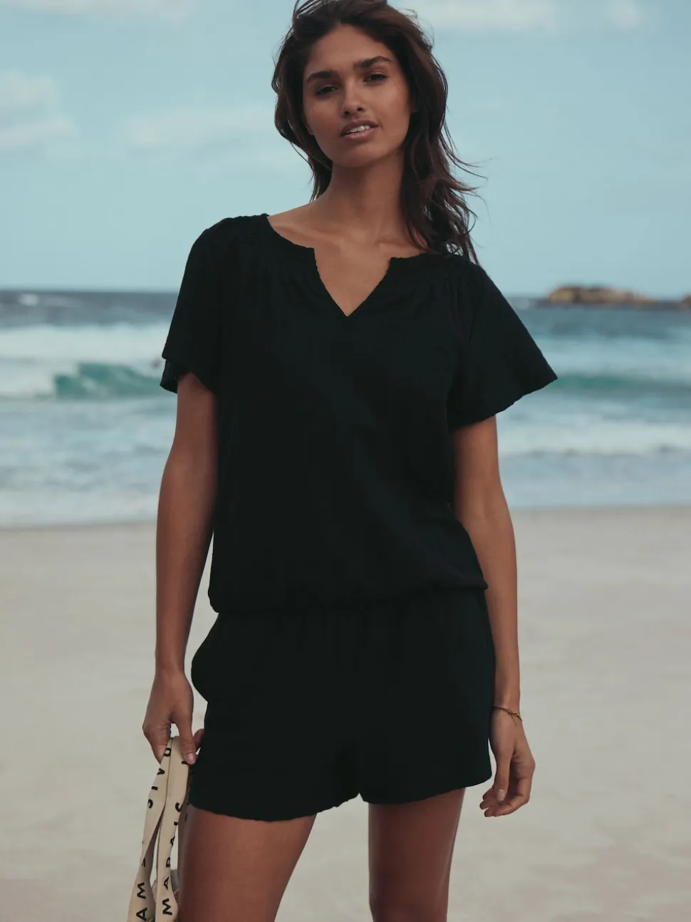 Noir - Shorts en jersey froncé