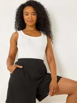 Noir - Shorts Roman Petites tailles en lin mélangé à taille élastique