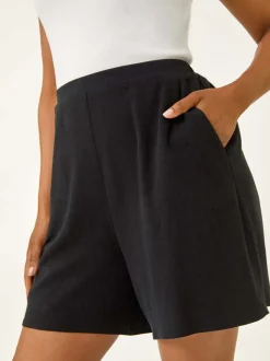 Noir - Shorts Roman Petites tailles en lin mélangé à taille élastique