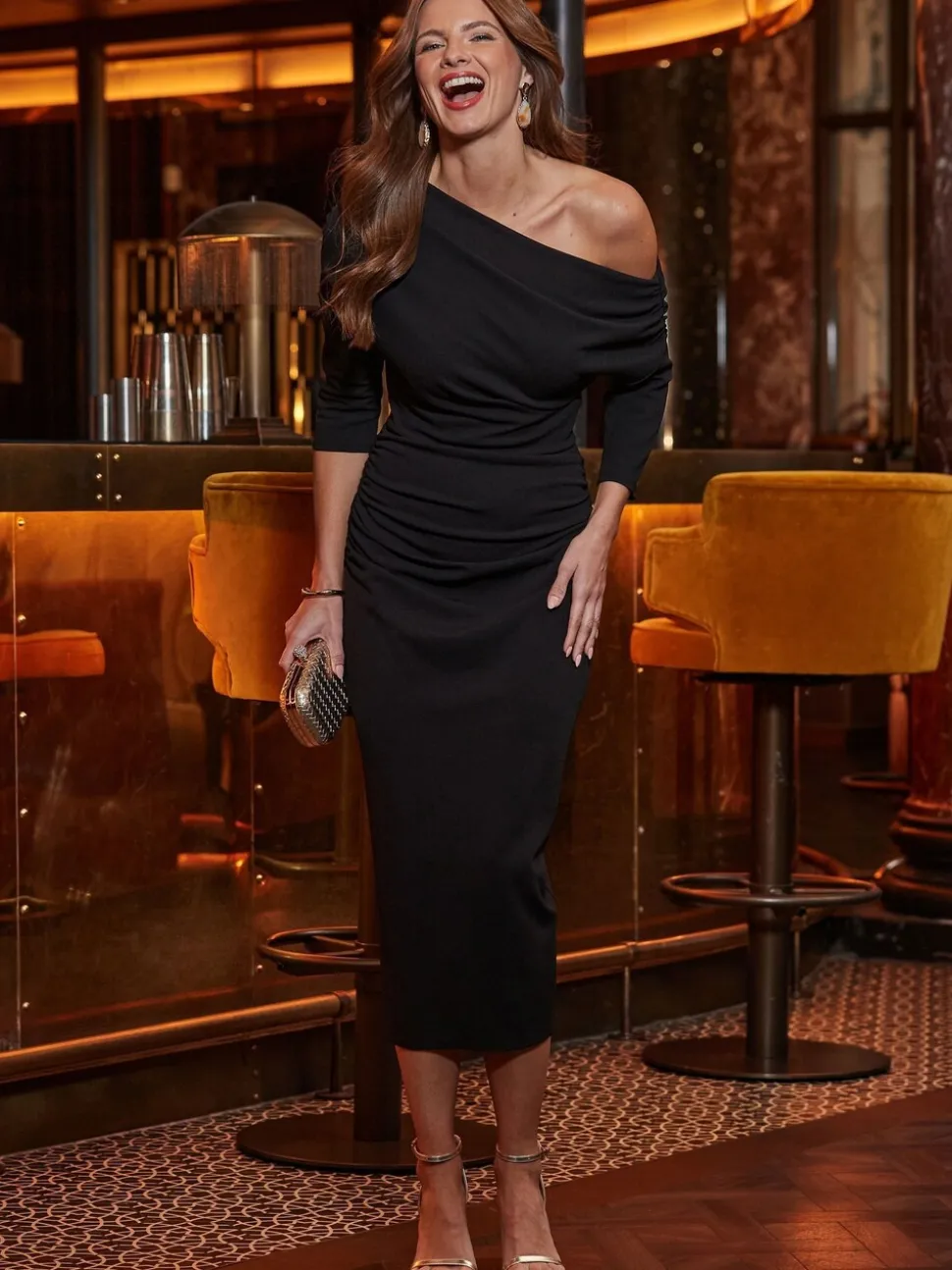 Noir - Sosandar Robe mi-longue froncée asymétrique
