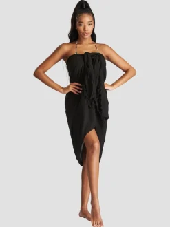 Noir - South Beach Dissimuler le sarong froissé à franges en viscose