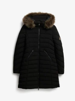 Noir - Superdry Fuji Manteau mi-long à fausse capuche