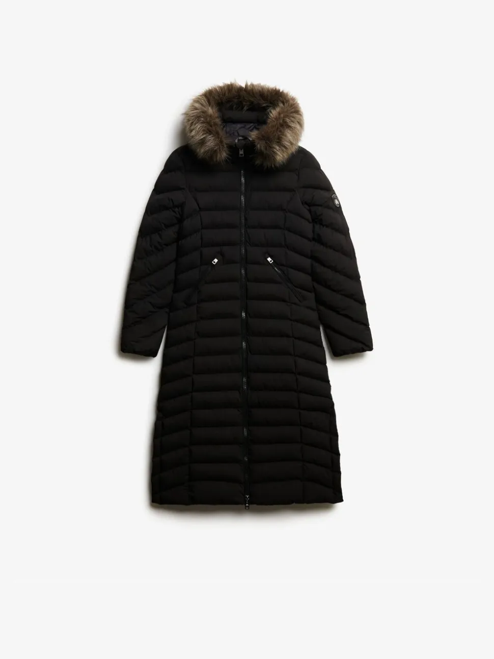 Noir - Superdry Fuji Manteau long en fausse fourrure à capuche