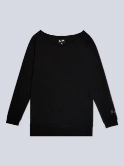 Noir - Sweat long à épaules dénudées pour femme