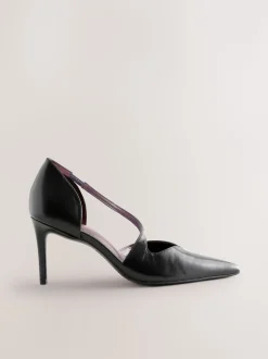 Noir - Talons de cour asymétriques en cuir haut de gamme