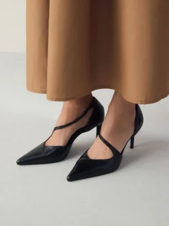 Noir - Talons de cour asymétriques en cuir haut de gamme