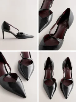 Noir - Talons de cour asymétriques en cuir haut de gamme