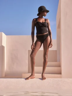 Noir - Tankini bandeau à larges bretelles avec contrôle du ventre