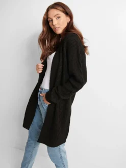 Noir - Threadbare Ladies Rozanna Cable Detail Cardigan