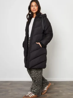 Noir - Threadbare veste mi-longue rembourrée à capuche