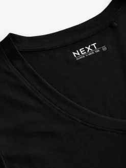 Noir - T-shirt Col en V souple en coton modal