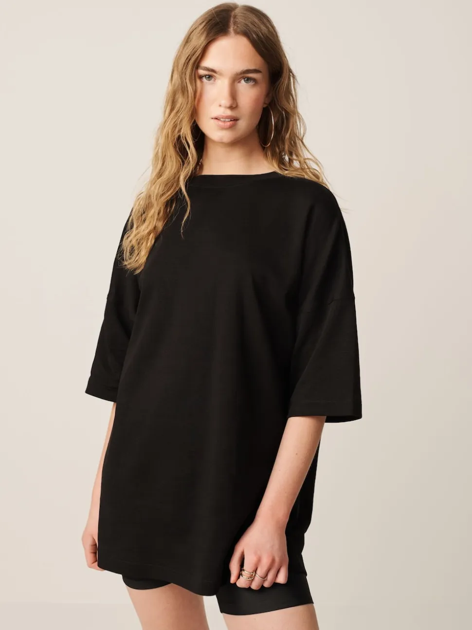 Noir - T-shirt long épais décontracté