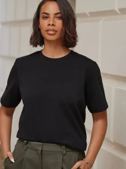 Noir - T-shirt Manche courte Col ras du cou lourd