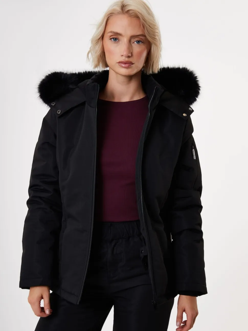 Noir - Veste de ski rembourré Threadbare Ceinturé
