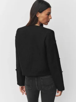 Noir - Veste en boucle à nœud et perles