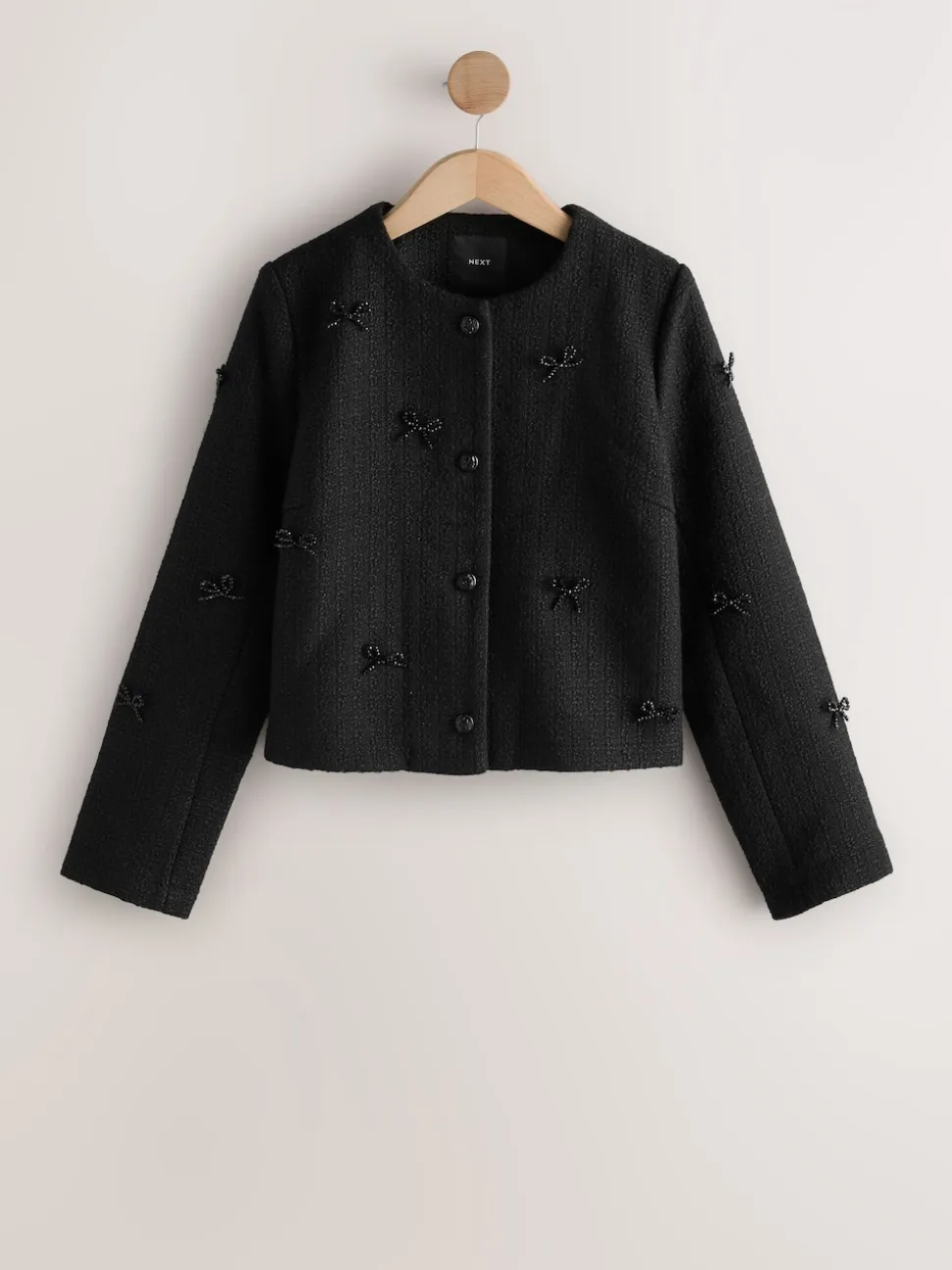 Noir - Veste en boucle à nœud et perles