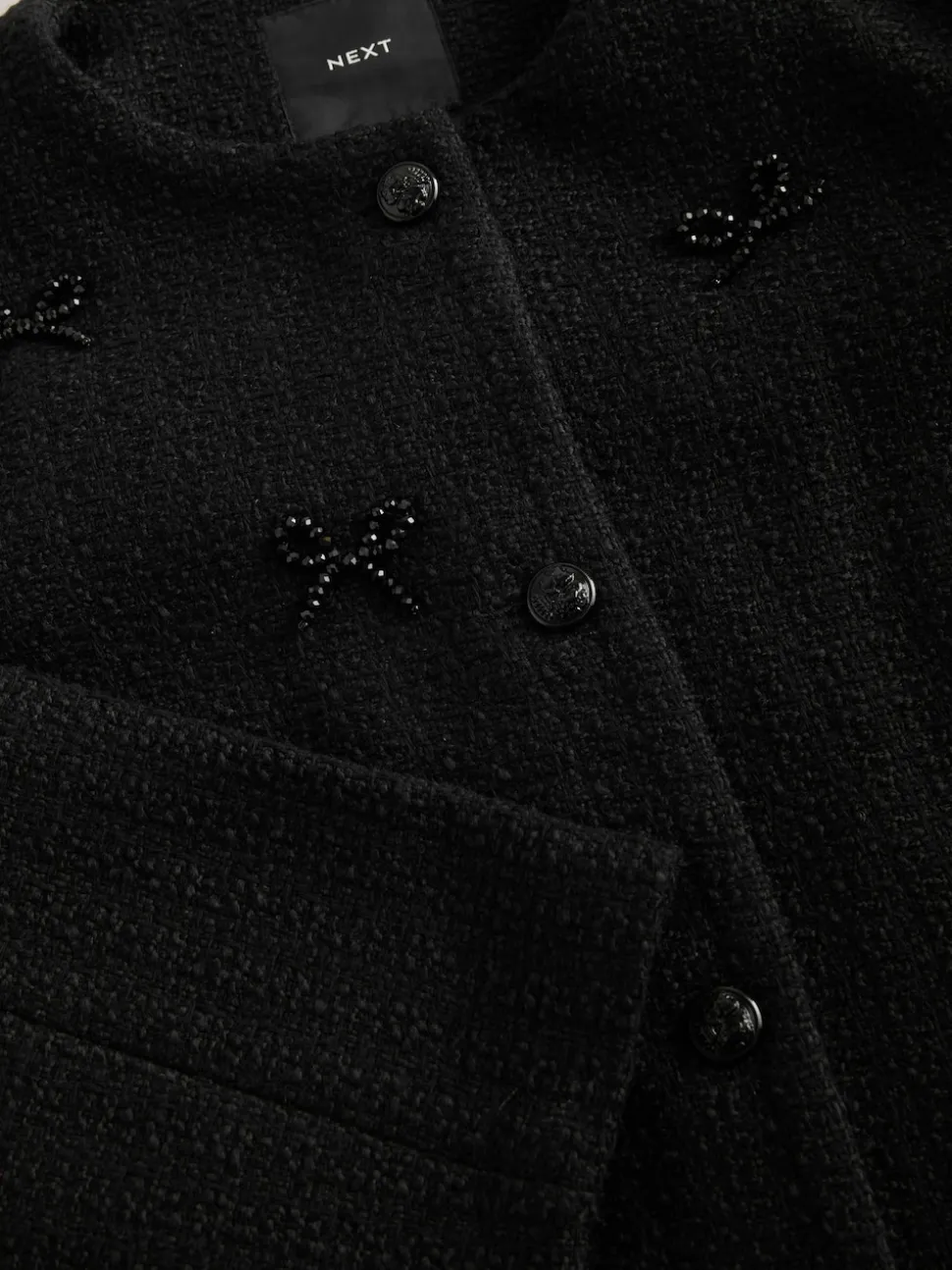 Noir - Veste en boucle à nœud et perles
