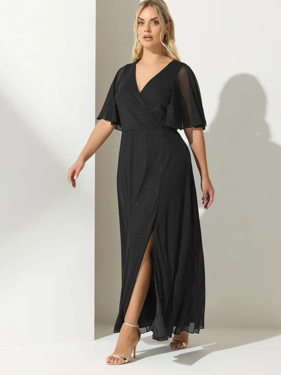 Noir - Yours Curve London Robe longue en maille portefeuille pailletée