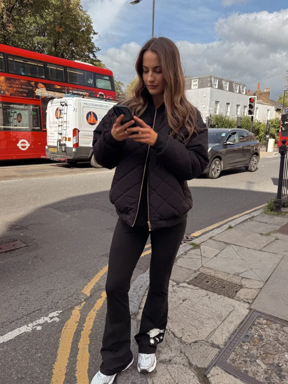 Noir brodé - Leggings évasés en coton Never Fully Dressed