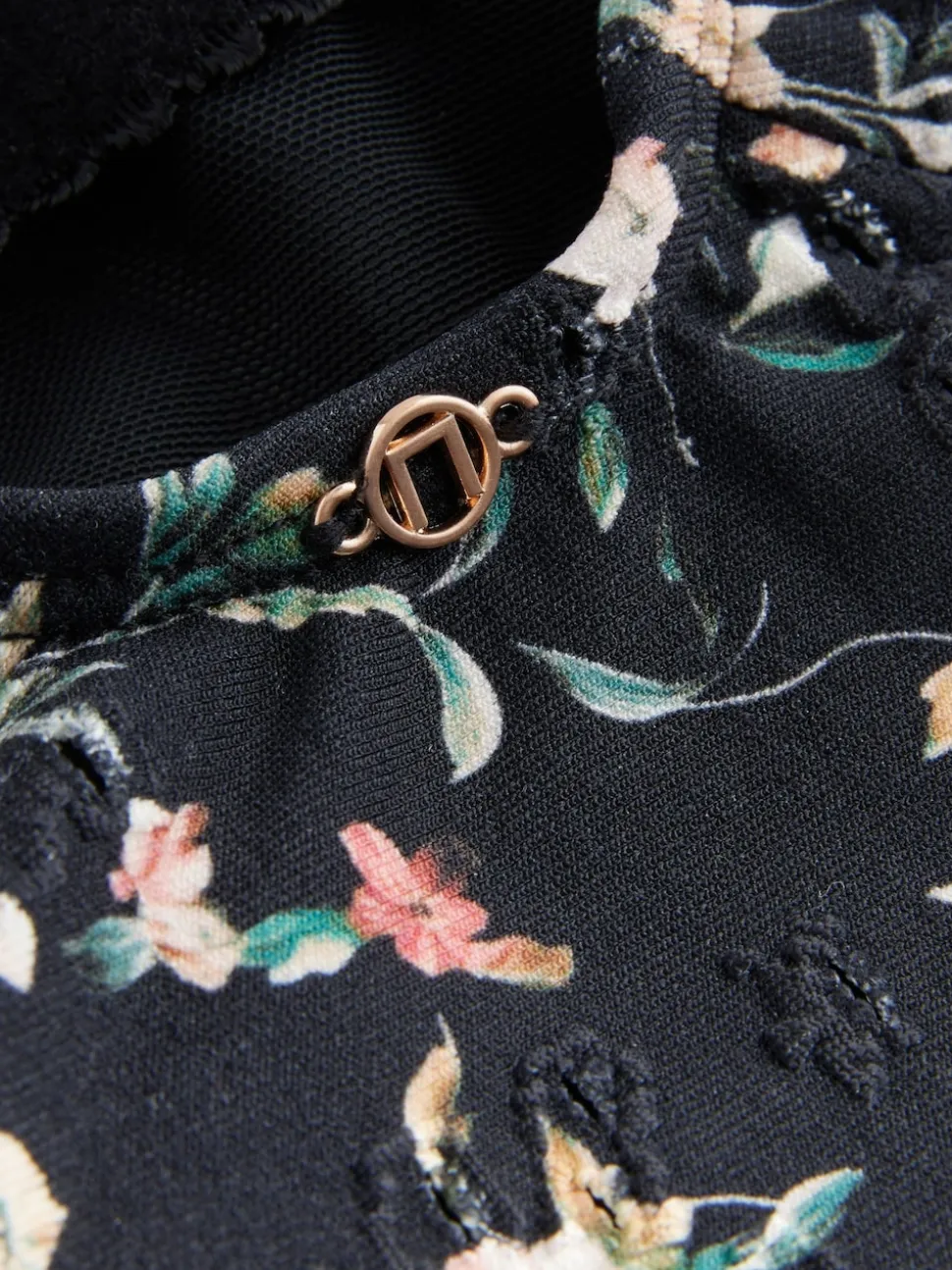 Noir broderie Ditsy - Maillot de bain gainant le ventre froncé