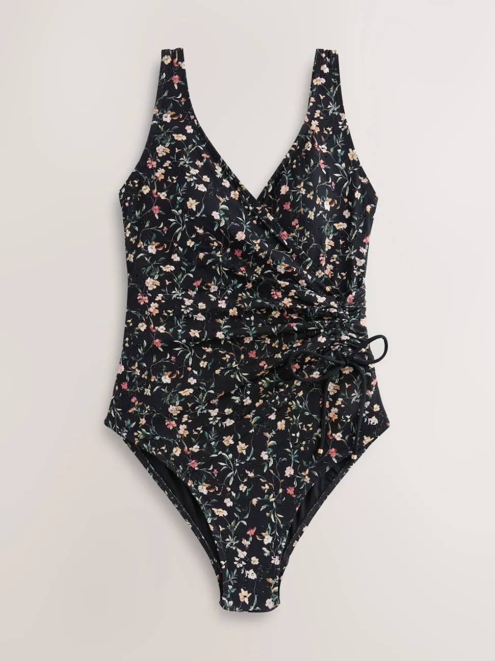 Noir broderie Ditsy - Maillot de bain gainant le ventre froncé