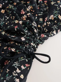 Noir broderie Ditsy - Maillot de bain gainant le ventre froncé