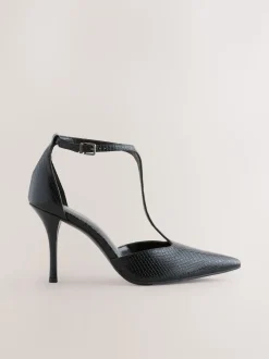 Noir effet lézard - Chaussures à talons en cuir à bout pointu